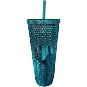 Starbucks 24oz Venti Blue Chrome Studded Tumbler Cup With Straw Metallic Teal